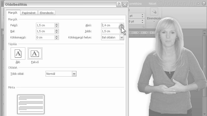 Word Oktatóvideó, Nyomtatás, , Lap elrendezése, Lapméret, tájolás, margók, tartalom igazítása
