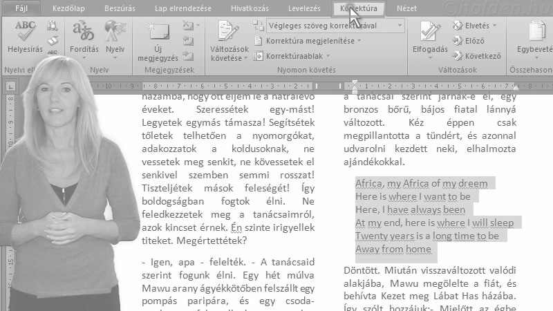 Word Oktatóvideó, Nyelvi eszközök, , Nyelvi eszközök, Helyesírás és nyelvhelyesség ellenőrzése, szinonima, elválasztás