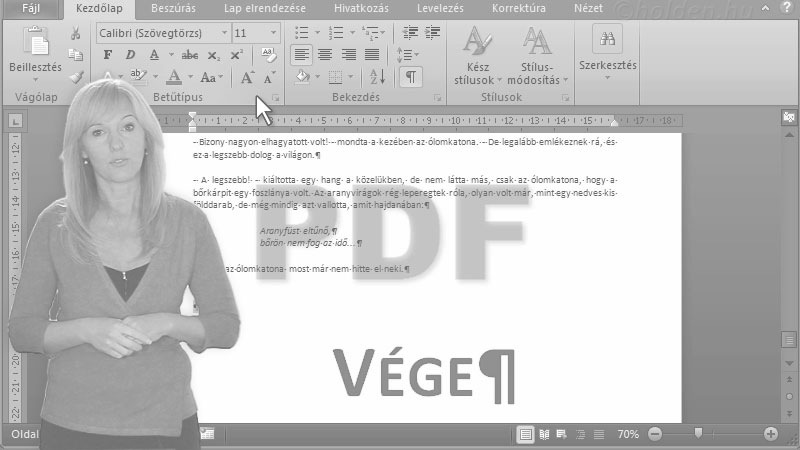 Word Oktatóvideó, Nyomtatás, , Nyomtatás, PDF létrehozása, Nyomtatási beállítások, előnézet, mentés PDF formátumba.