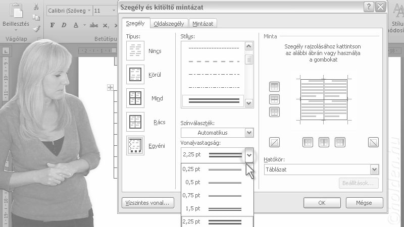Word Oktatóvideó, Üzleti dokumentumok I., Az üzleti levélírás szabályai. Formai követelmények. A Word eszközei (tabulálás, szegélyek, élőfej/láb)., Szegély és árnyékolás, Bekezdések és lap szegélyezése, kiemelések