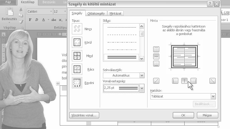 Word Oktatóvideó, Táblázatok, , Táblázat II., Táblázat formázása, igazítás, szegélyek