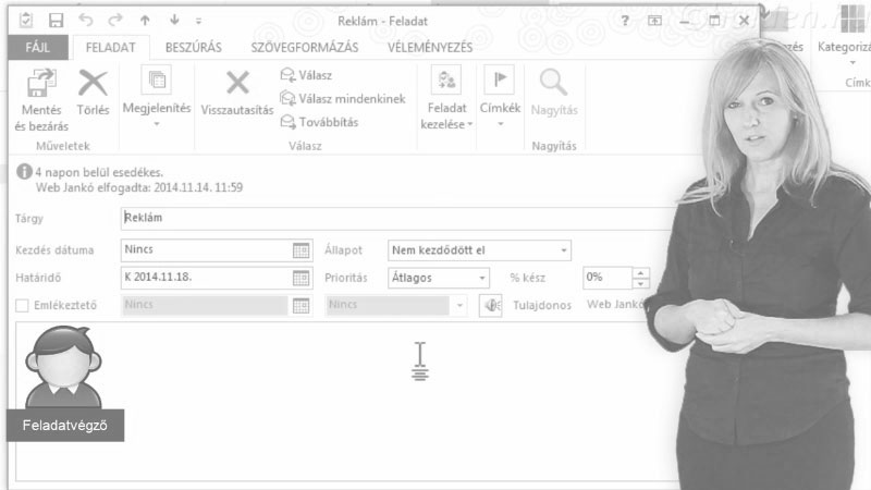 Outlook Oktatóvideó, Feladatok, , Feladat kiosztása, Feladat kiosztása, nyomonkövetés, állapot ellenőrzése.