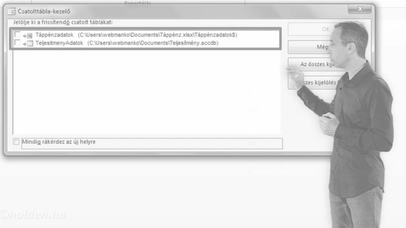 Access Oktatóvideó, Külső adatok, , Csatolás, Külső adatok (Excel, TXT, CSV) csatolása, frissítés.