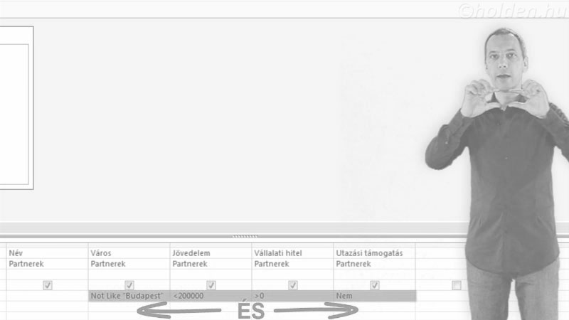 Access Oktatóvideó, Lekérdezés, , Választó lekérdezés, Lekérdezéslétrehozása tervező nézetben, rendezés, szűrés, feltételek kapcsolatai (ÉS, VAGY)