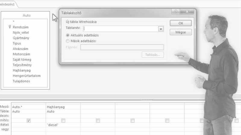 Access Oktatóvideó, Módosító lekérdezés, , Táblakészítő, Hogyan hozzunk létre új táblákat meglévő adatok alapján.