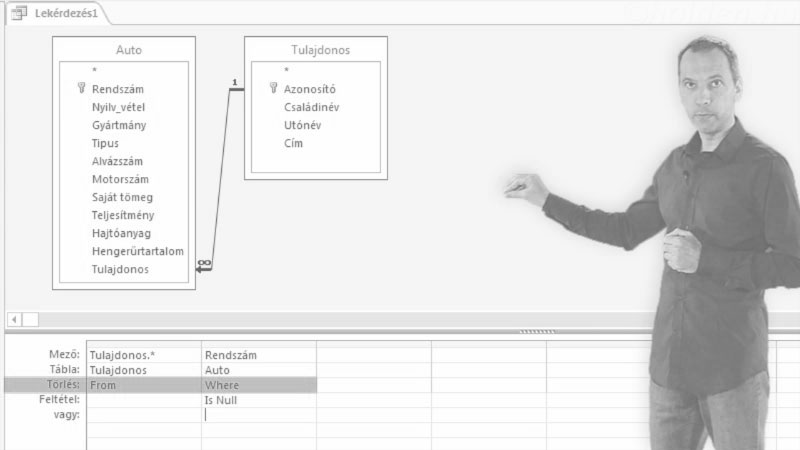 Access Oktatóvideó, Módosító lekérdezés, , Törlő, Rekordok törlése feltételek alapján.