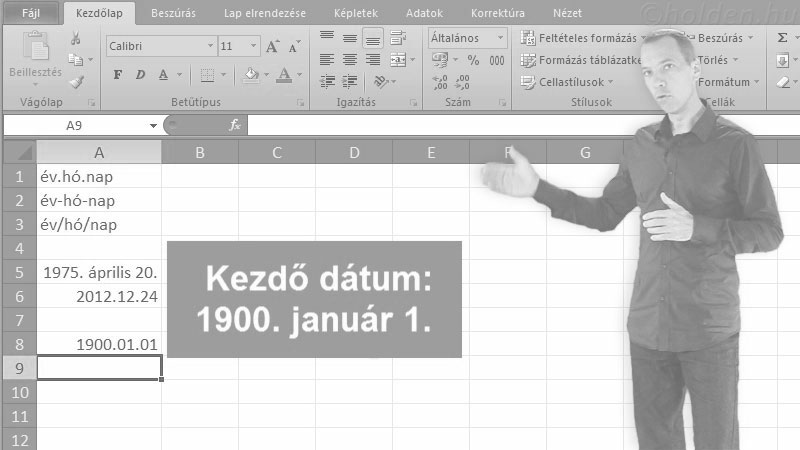 Excel Oktatóvideó, Dátumkezelés, dátumformátumok
MA
MOST
ÉV
HÓNAP
NAP
DÁTUM
HÉT.NAPJA
WEEKNUM
WORKDAY,
NETWORKDAY, Dátumkezelés alapok, Dátumok bevitele, dátumformátumok, MA, MOST függvények.