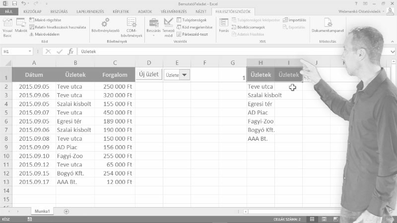 Excel Oktatóvideó, Automatizálás, Makró
Űrlapelemek, Űrlap és Makró, Az esettanulmány bemutatja, hogyan kapcsoljuk össze az űrlapelemeket és makrókat.