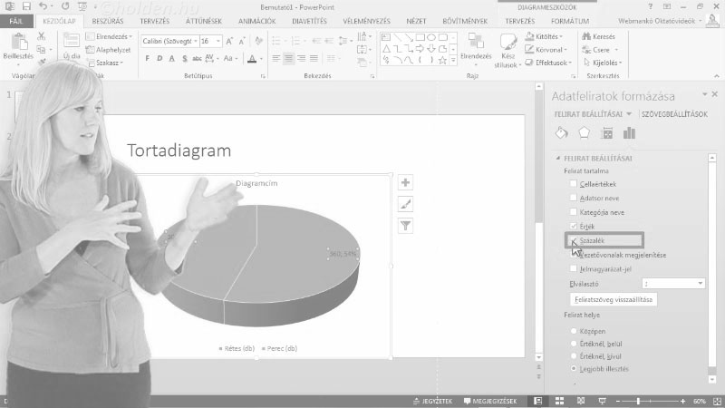 Powerpoint Oktatóvideó, Diatartalom III., , Diagram, Dinamikus Excel diagram beszúrása és formázása.
