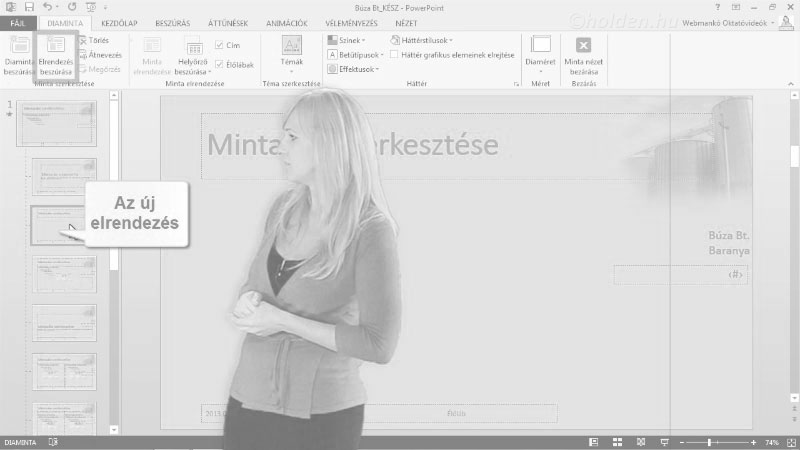 Powerpoint Oktatóvideó, Diaminta, , Diaminta, egyéni háttér, Egyéni háttér és elrendezés tervezése, mentés  sablonként