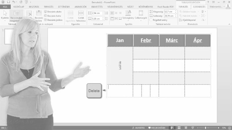 Powerpoint Oktatóvideó, Diatartalom III., , Táblázat, Táblázat beszúrása, formázása. Dinamikus Excel tábla.